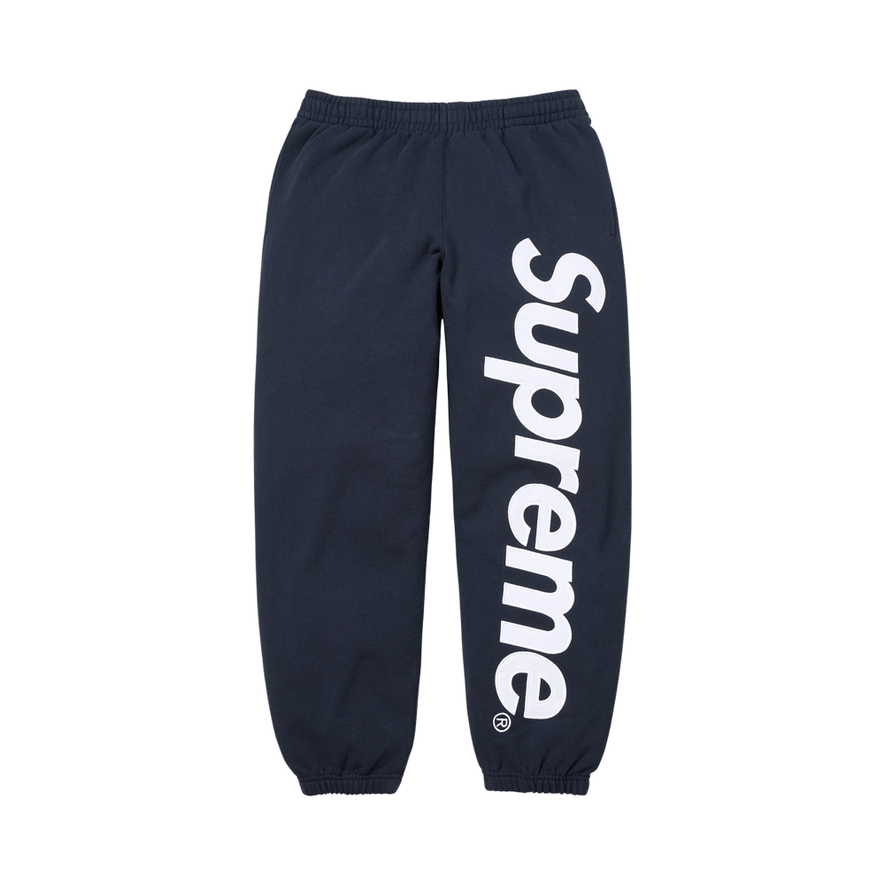 SUPREME SATIN APPLIQUE SWEATPANTS NAVY