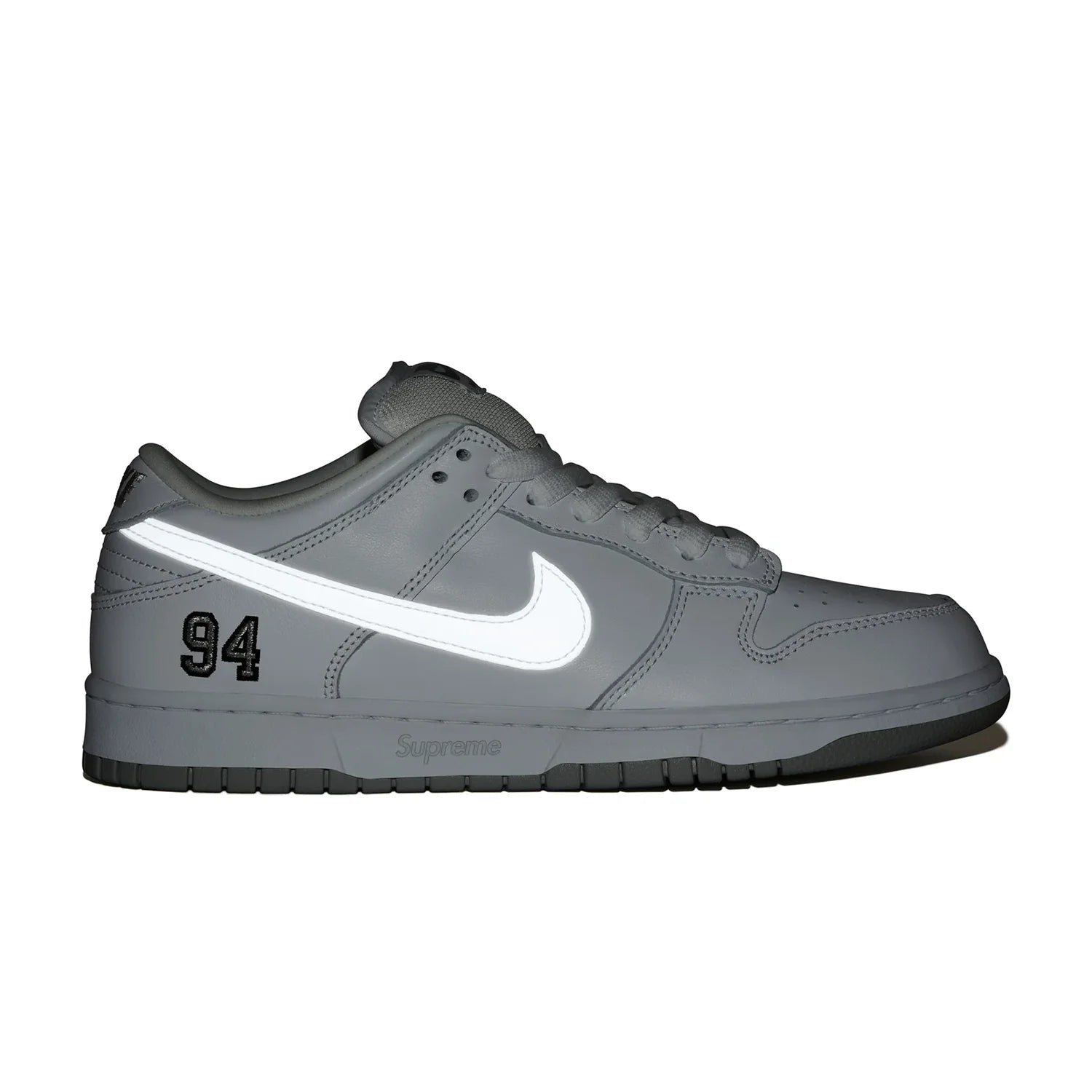 NIKE SB DUNK LOW X SUPREME WHITE METALIC SILVER