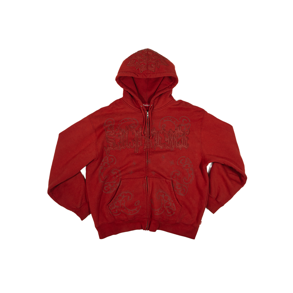SUPREME LEATHER APPLIQUE ZIP-UP HOODIE