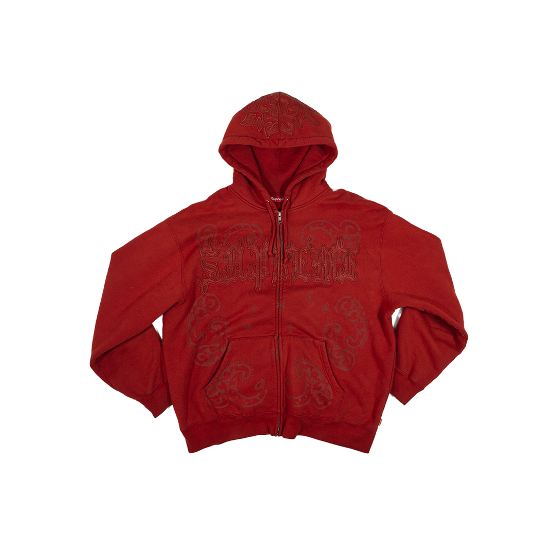 SUPREME LEATHER APPLIQUE ZIP-UP HOODIE