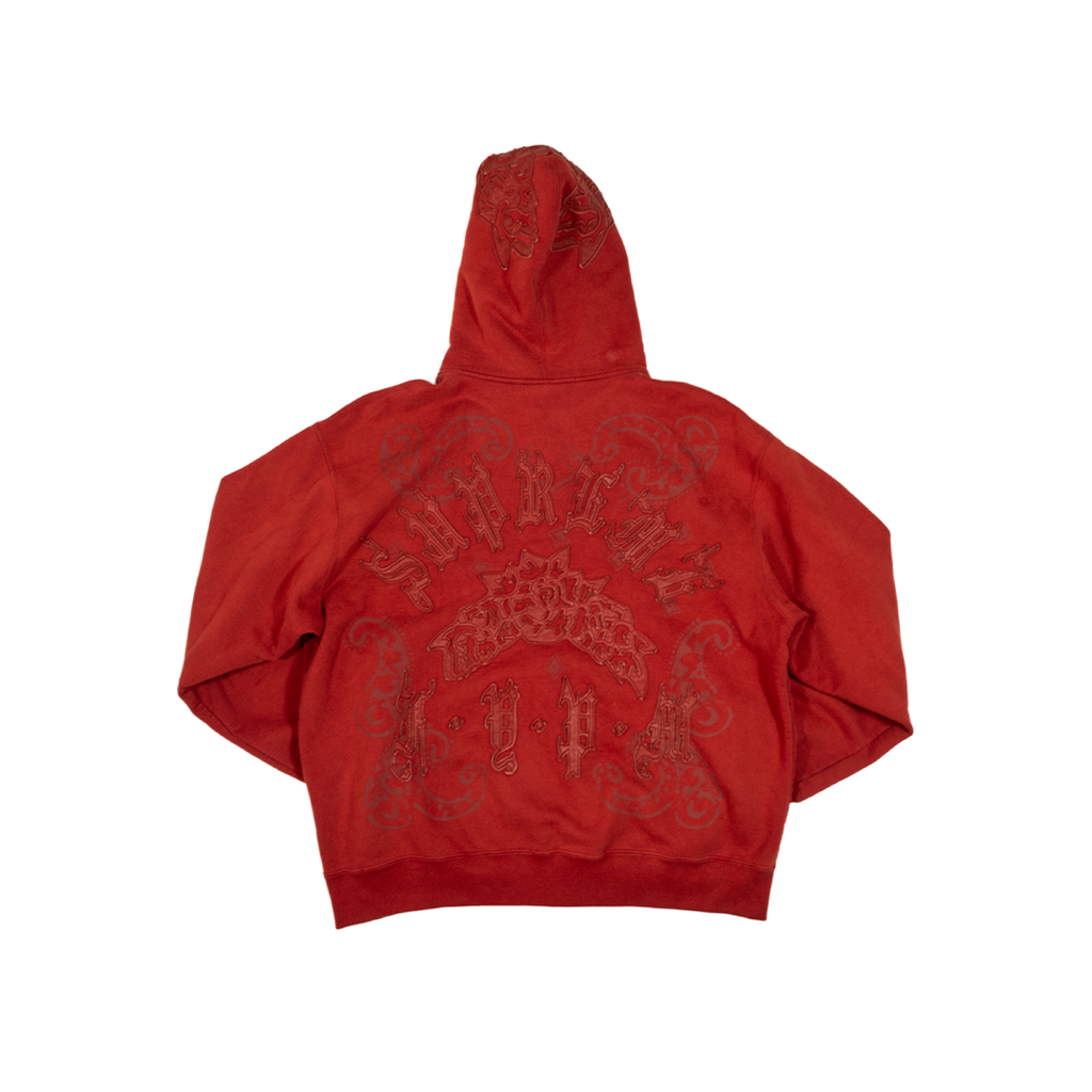 SUPREME LEATHER APPLIQUE ZIP-UP HOODIE