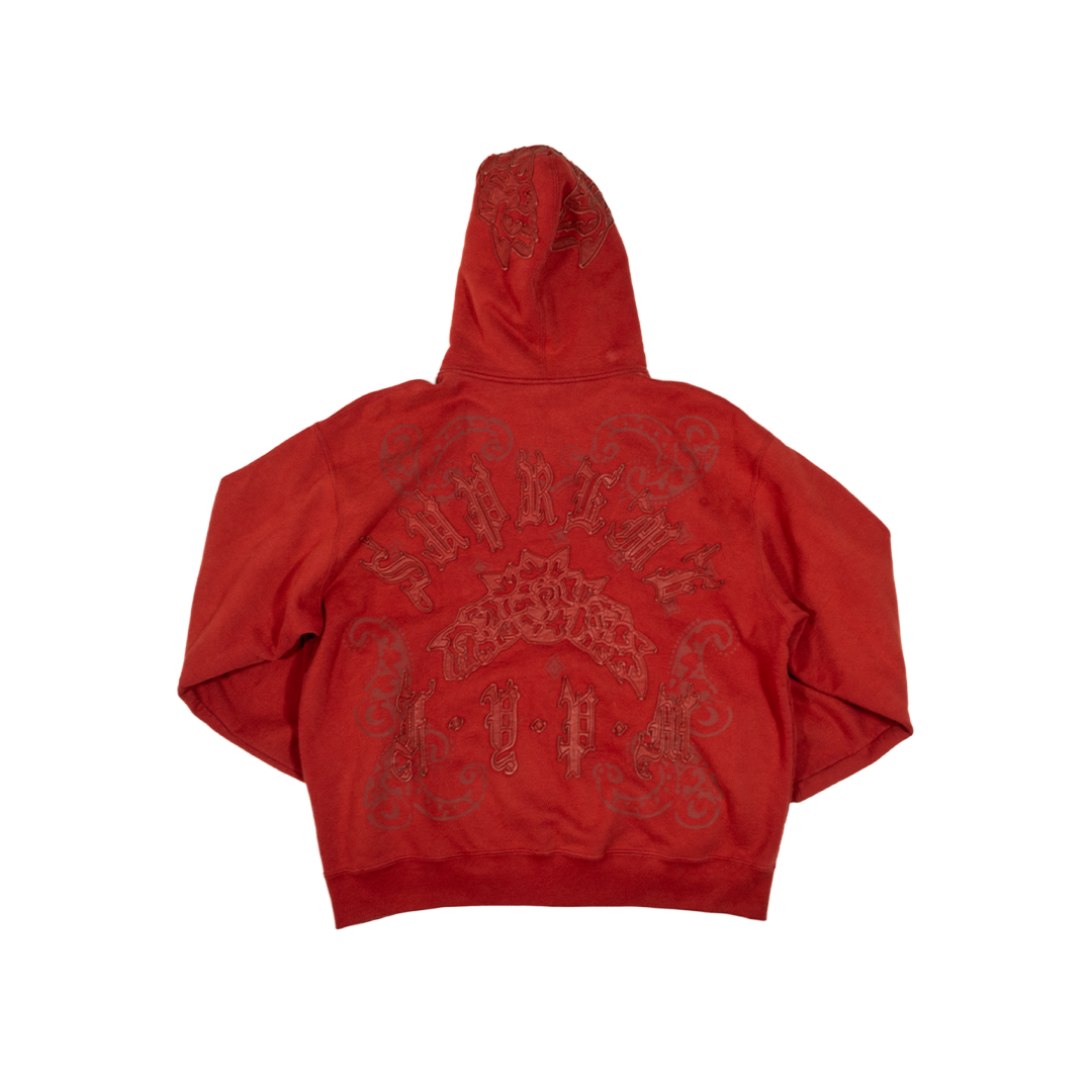 SUPREME LEATHER APPLIQUE ZIP-UP HOODIE